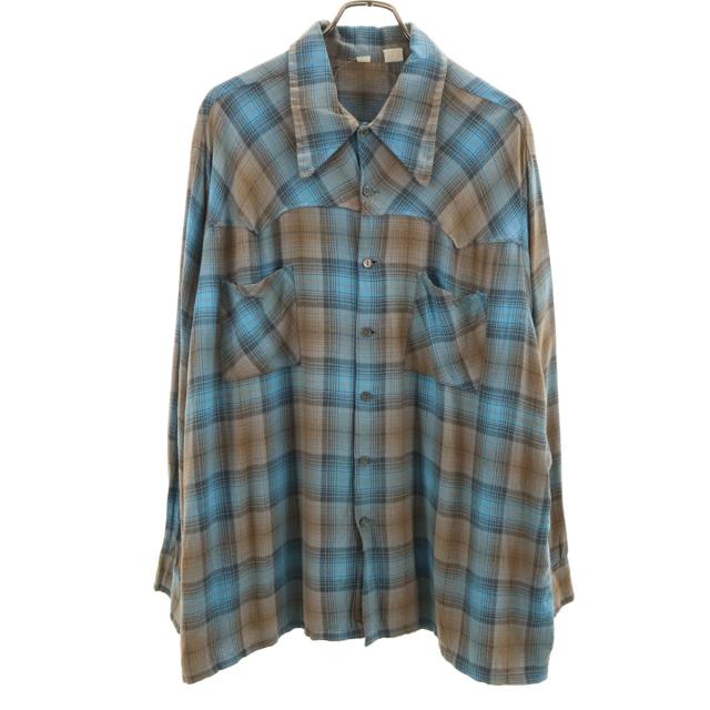 60s~ VINTAGE USA オンブレチェック長袖シャツ ブロック モザイク 60s~ VINTAGE USA オンブレチェック長袖シャツ ブロック