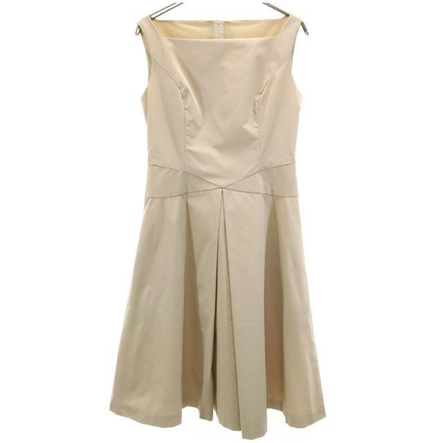 FOXEY NEW YORK フォクシーニューヨーク 日本製 ノースリーブ ボックスプリーツ ミニワンピース 38 ベージュ レディース