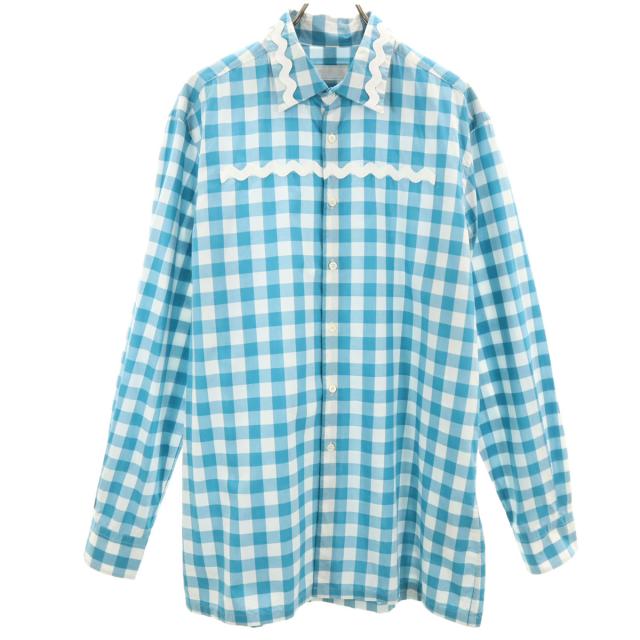 美品 PRADA プラダ チェック柄 長袖シャツ コットン イタリア製 美品 PRADA プラダ チェック柄 長袖シャツ コットン イタリア製