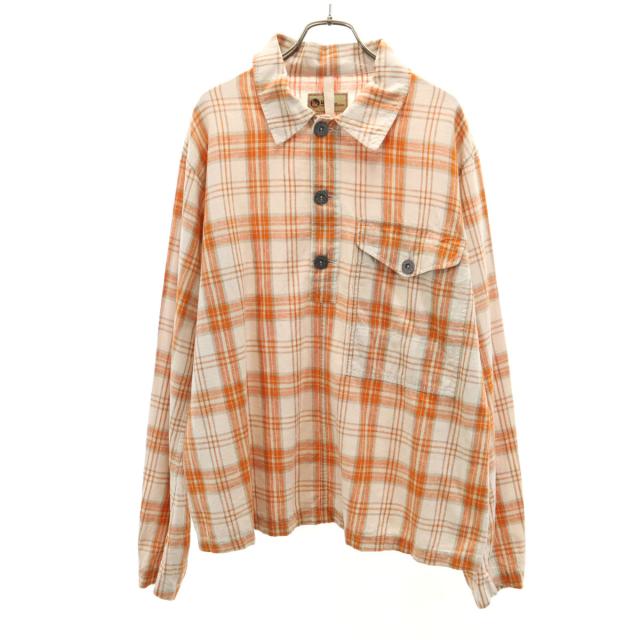 LYBRO NIGEL CABOURN ライブロ ナイジェルケーボン リネンブレンド チェック柄 長袖 ワークシャツ 46 オレンジ プルオーバー メンズ