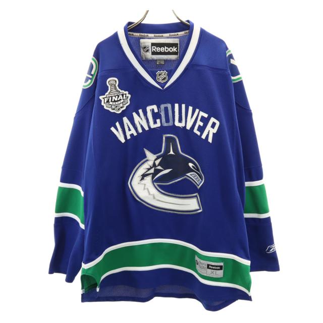 Reebok リーボック NHL バンクーバー・カナックス 長袖 ゲーム シャツ XL 青紺 ホッケー Vancouver Canucks メンズ