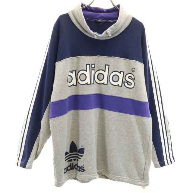 adidas アディダス 80s 日本製 ヴィンテージ トレフォイルロゴ 長袖 スウェット M-L グレー デサント トレーナー メンズ