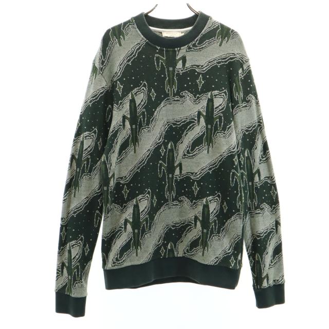 MAISON KITSUNE メゾンキツネ 総柄 長袖 トレーナー S グリーン系 裏起毛 メンズ