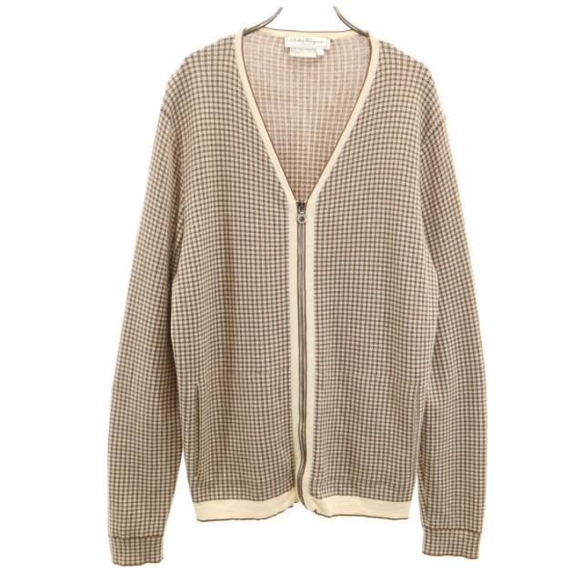 Salvatore Ferragamo サルヴァトーレフェラガモ イタリア製 シルクブレンド 総柄 長袖 フルジップ ニットカーディガン L メンズ