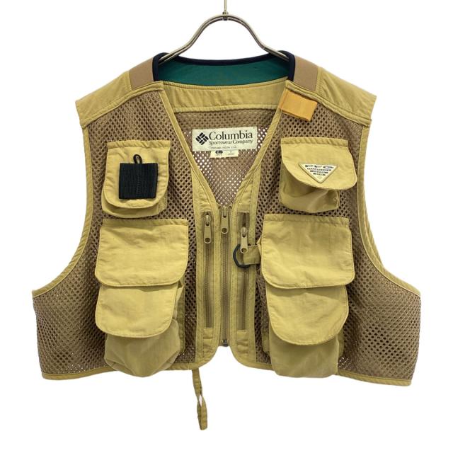 ※古着 90s Columbia メッシュフィッシングベスト ベージュ Ｍサイズ Columbia コロンビア 90s オールド フィッシング ベスト LL ベージュ