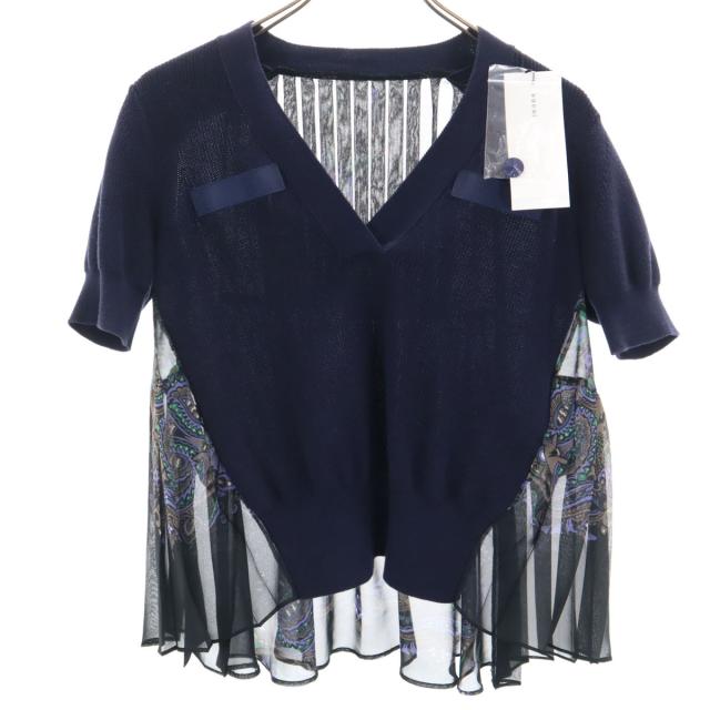 未使用 Sacai サカイ 半袖 ニット 1 ネイビー系 レディース