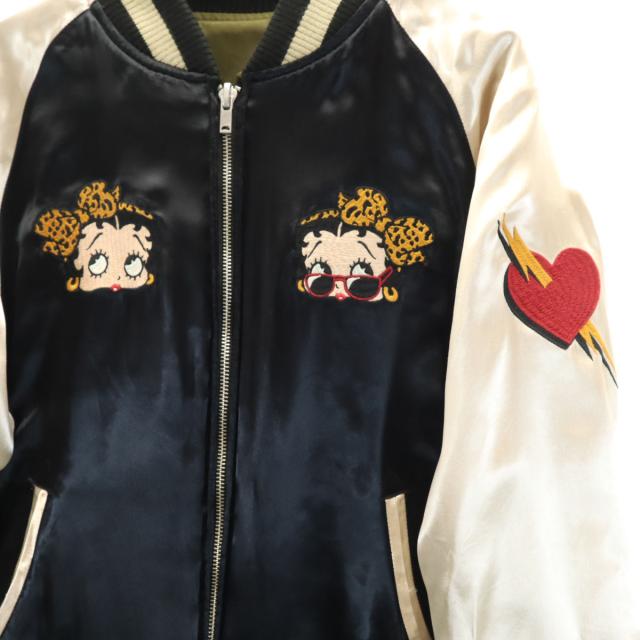 LOW BLOW KNUCKLE ローブローナックル BETTY BOOP ベティブープ コラボ リバーシブル MA-1 ジャケット M カーキ メンズ_5