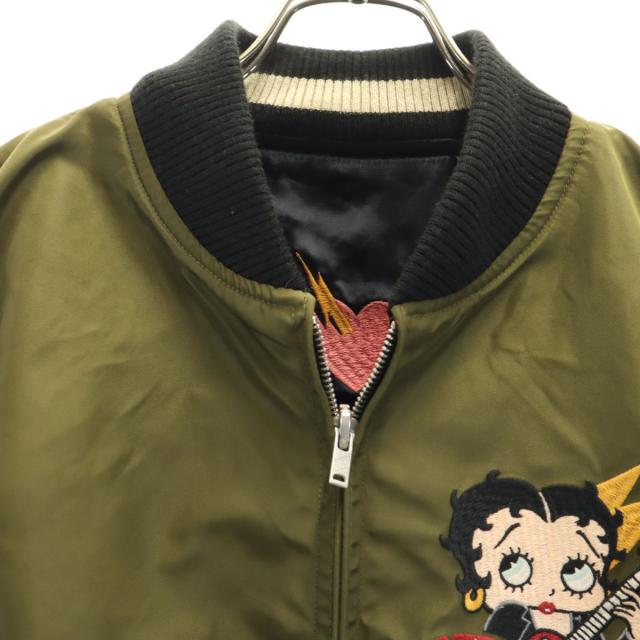 LOW BLOW KNUCKLE ローブローナックル BETTY BOOP ベティブープ コラボ リバーシブル MA-1 ジャケット M カーキ メンズ_7