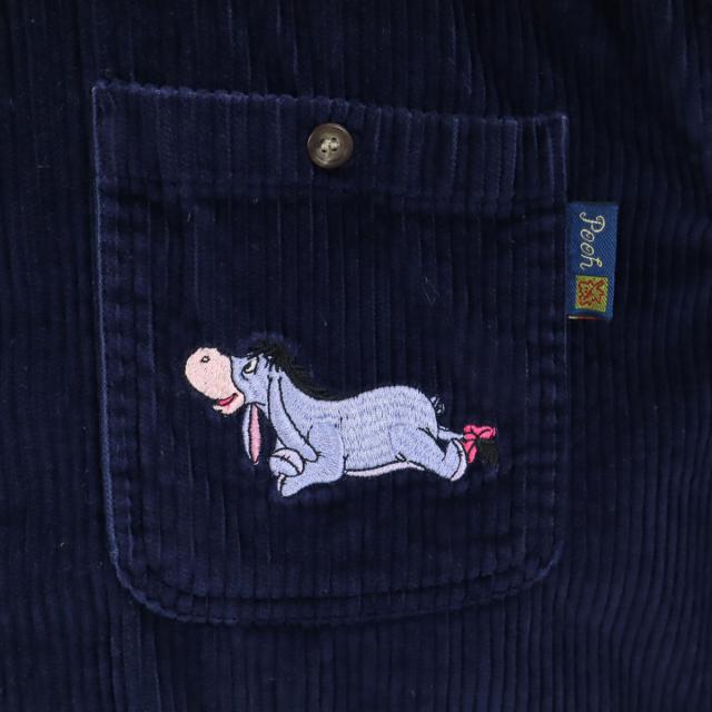 Pooh プー くまのプーさん刺繍 長袖 コーデュロイシャツ XL ネイビー