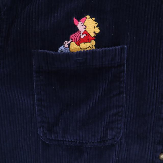 Pooh プー くまのプーさん刺繍 長袖 コーデュロイシャツ XL ネイビー