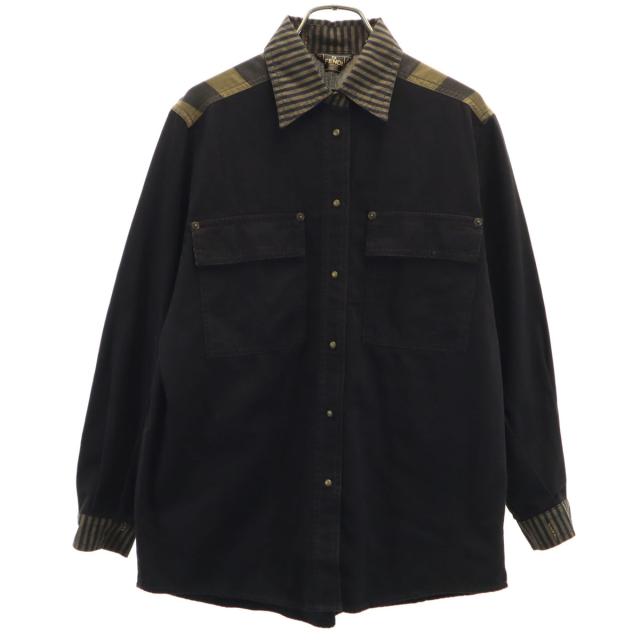 FENDI jeans フェンディ ジーンズ イタリア製 長袖 ワークシャツ 42 ブラック レディース