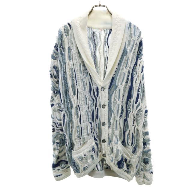 COOGI クージー 90s オーストラリア製 オールド 総柄 長袖 ショールカラー 3D ニットカーディガン SS ホワイト メンズ