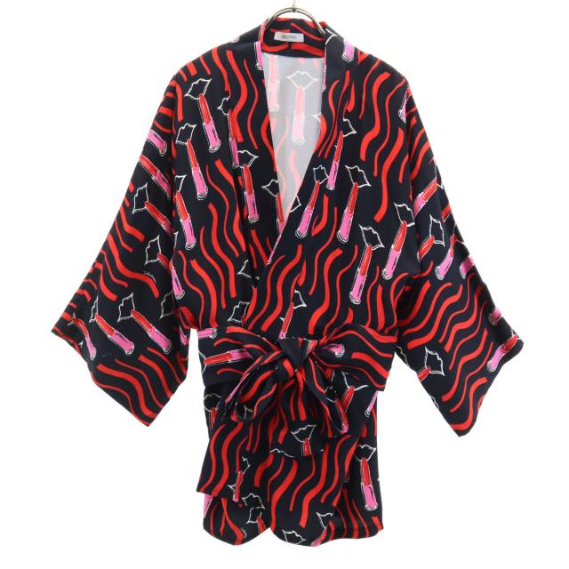 VALENTINO ヴァレンティノ 日本製 総柄 7分袖 カーディガン ブラック メンズ