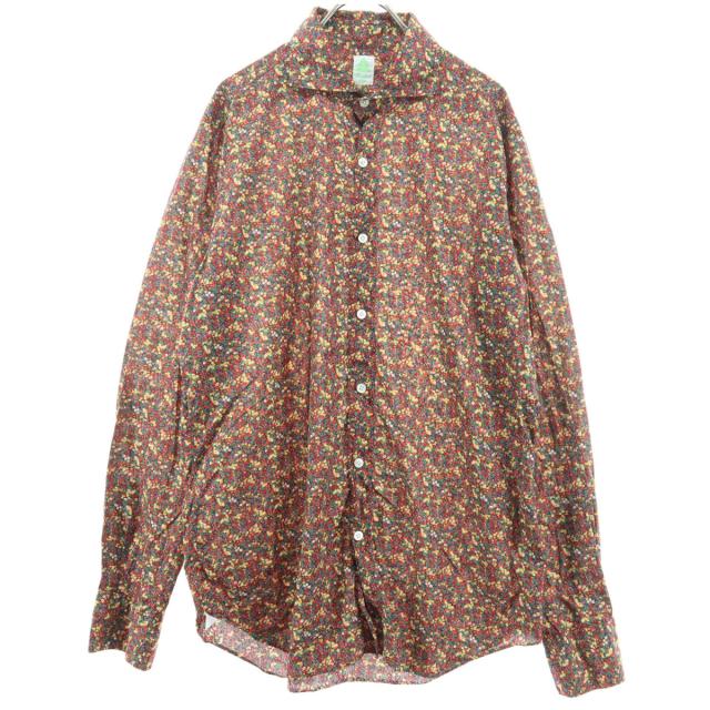 Finamore フィナモレ イタリア製 花柄 長袖 シャツ レッド系 レディース