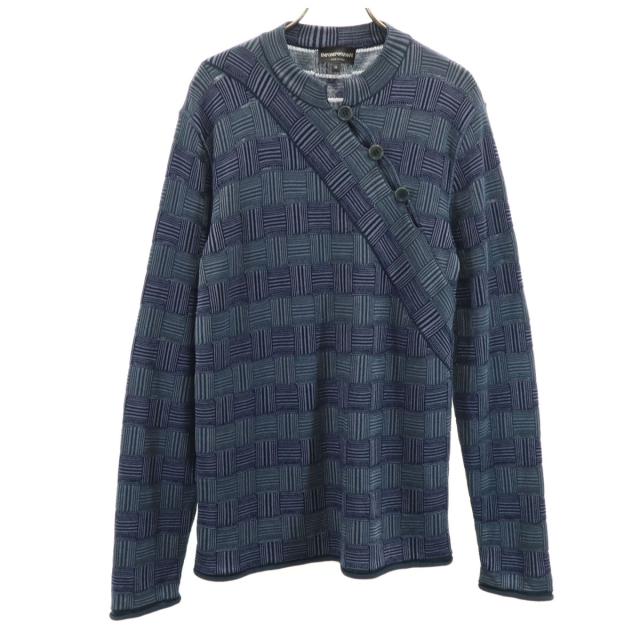 Emporio Armani エンポリオアルマーニ イタリア製 ウールブレンド 総柄 長袖 セーター 50 ネイビー系 ニット メンズ