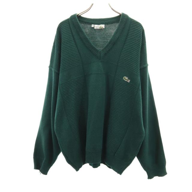 CHEMISE LACOSTE シュミーズラコステ 70s フランス製 ヴィンテージ 長袖 Vネック セーター XL 深緑 ニット メンズ