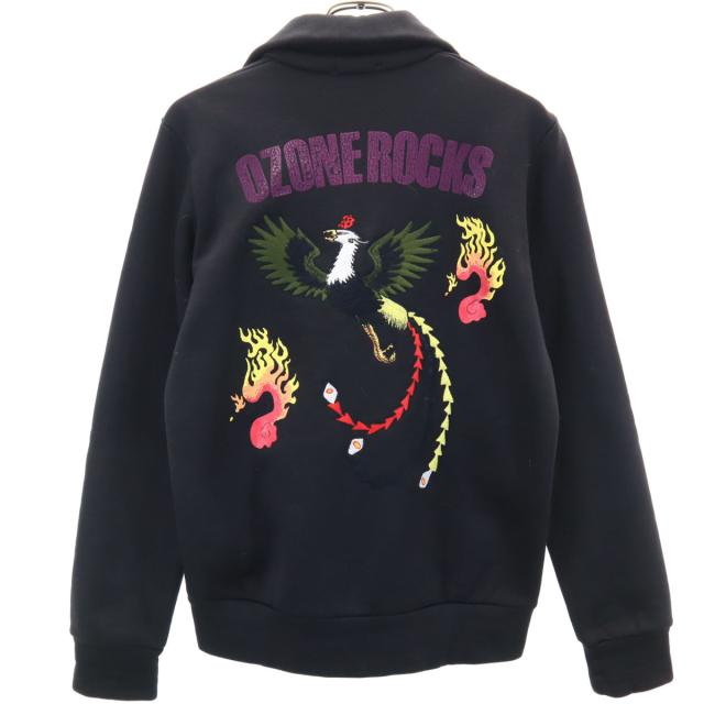 OZONE ROCKS オゾンロックス 日本製 バック刺_ ハイネック ジップジャケット S ブラック系 裏起毛 レディース