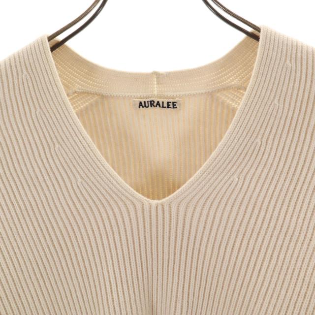 AURALEE オーラリー 日本製 長袖 Vネック セーター 1 ベージュ リブニット レディース_3