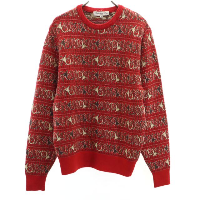 Christian Dior SPORTS クリスチャンディオール スポーツ 90s ウール オールド 総柄 長袖 セーター M レッド ニット メンズ