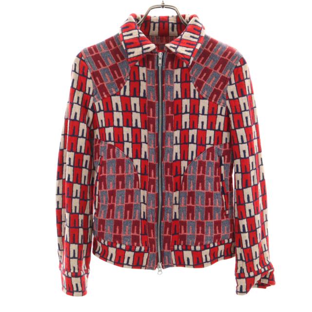 Y’s ワイズ 日本製 総柄 ニットジャケット レッド レディース