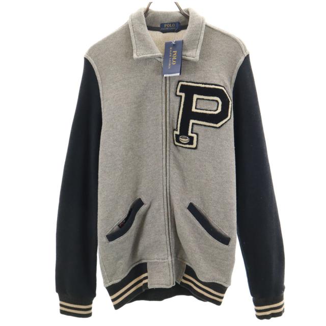 未使用 POLO RALPH LAUREN ポロラルフローレン レタードワッペン ベースボール ジャケット S グレー メンズ