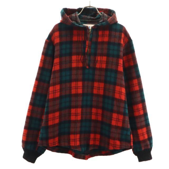 MAINE GUIDE 60s 70s ウール ヴィンテージ タータンチェック柄 長袖 ハーフジップ パーカー レッド TALONジップ メンズ