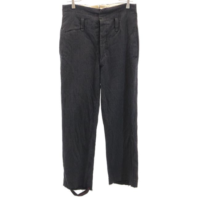 50s ヴィンテージ 針シンチ ストライプ柄 ハイウエスト パンツ グレー系 ボタンフライ メンズ