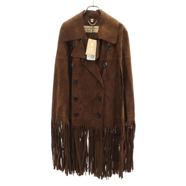 未使用 BURBERRY LONDON ENGLAND バーバリーロンドンイングランド イタリア製 フリンジ スエード コート S 収納カバー付き レディース