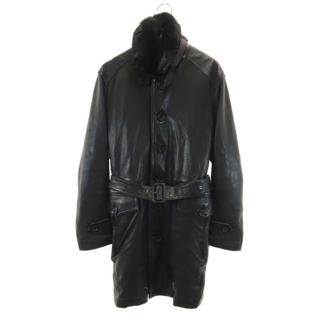 BURBERRY BLACK LABEL バーバリーブラックレーベル ファー付き レザーコート L ブラック 三陽商会 メンズ