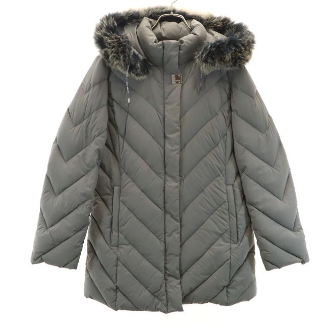 BALMAIN バルマン ダウンコート L グレー ブルーフォックスファー付き レディース