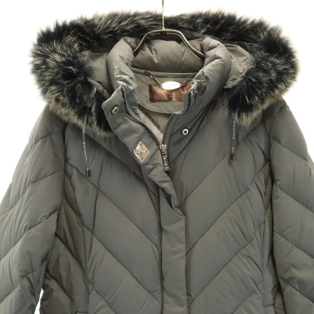 BALMAIN バルマン ダウンコート L グレー ブルーフォックスファー付き レディース_3