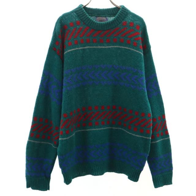 PENDLETON ペンドルトン 70s USA製 ヴィンテージ 総柄 長袖 セーター M グリーン ニット メンズ