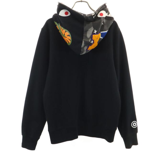 A BATHING APE アベイシングエイプ 日本製 シャーク 長袖 スウェット ジップパーカー M ブラック メンズ