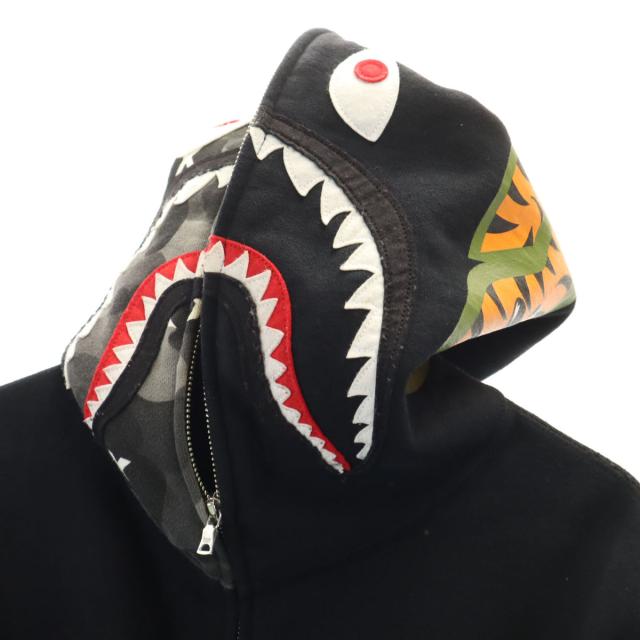 A BATHING APE アベイシングエイプ 日本製 シャーク 長袖 スウェット ジップパーカー M ブラック メンズ