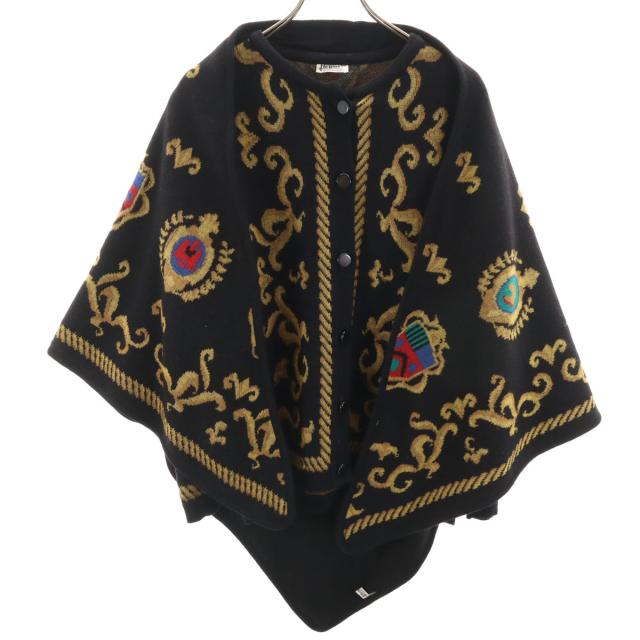 Herno ヘルノ 90s イタリア製 ウールブレンド オールド 長袖 ニットカーディガン 46 ブラック ストール付き レディース