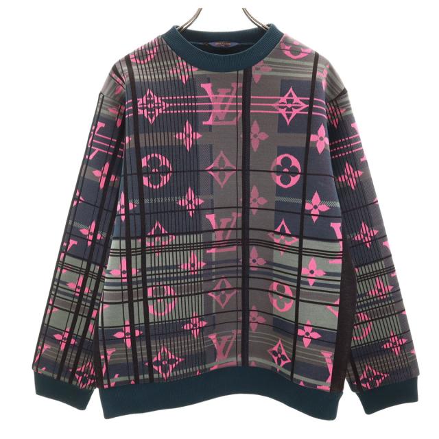 美品 LOUIS VUITTON ルイヴィトン イタリア製 モノグラム 長袖 ジャカード スウェット トレーナー M チャコールグレー HKY75WZRW メンズ