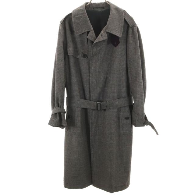 Y’s for men ワイズフォーメン 日本製 ウール ハウンドトゥース柄 ステンカラーコート 4 グレー ヨウジヤマモト メンズ