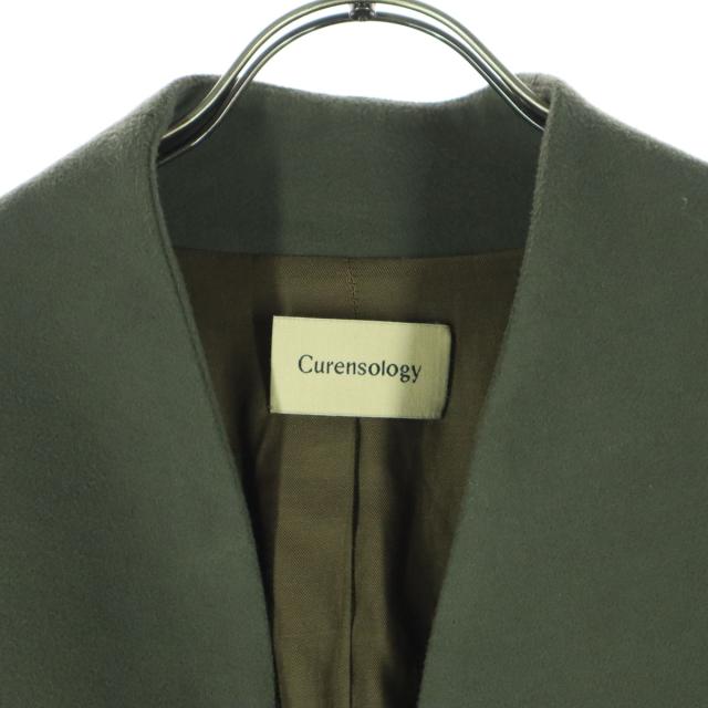 古着 美品 Curensology カレンソロジー 長袖 ベルト付き ノーカラー ガウンコート F カーキ レディース 美品 Curensology カレンソロジー 長袖 ベルト付き ノーカラー ガウン