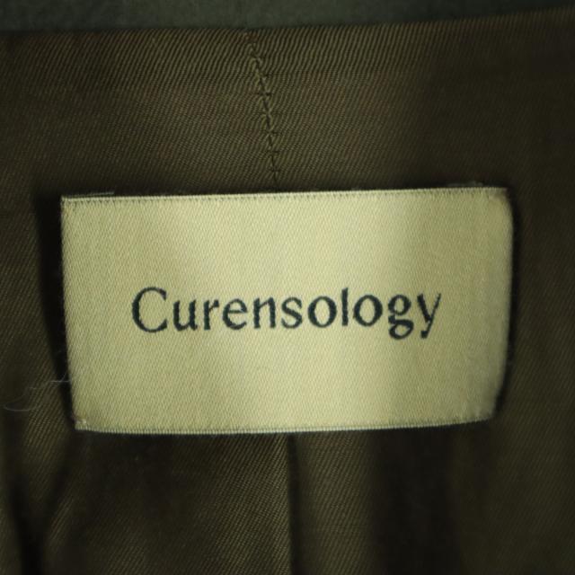 古着 美品 Curensology カレンソロジー 長袖 ベルト付き ノーカラー ガウンコート F カーキ レディース 美品 Curensology カレンソロジー 長袖 ベルト付き ノーカラー ガウン