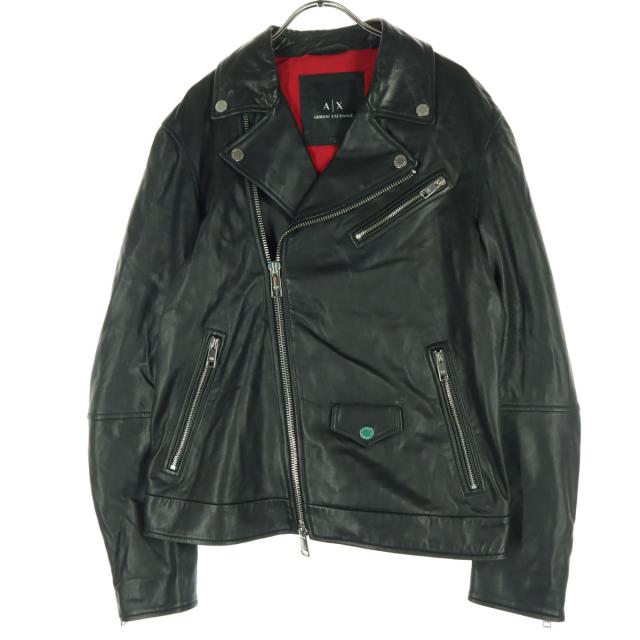 ARMANI EXCHANGE アルマーニエクスチェンジ 長袖 レザー ダブルライダースジャケット S ブラック 羊革 メンズ