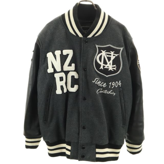 CANTERBURY OF NEW ZEALAND カンタベリー ウールブレンド ラグビー 袖レザー切替 スタジャン L グレー メンズ