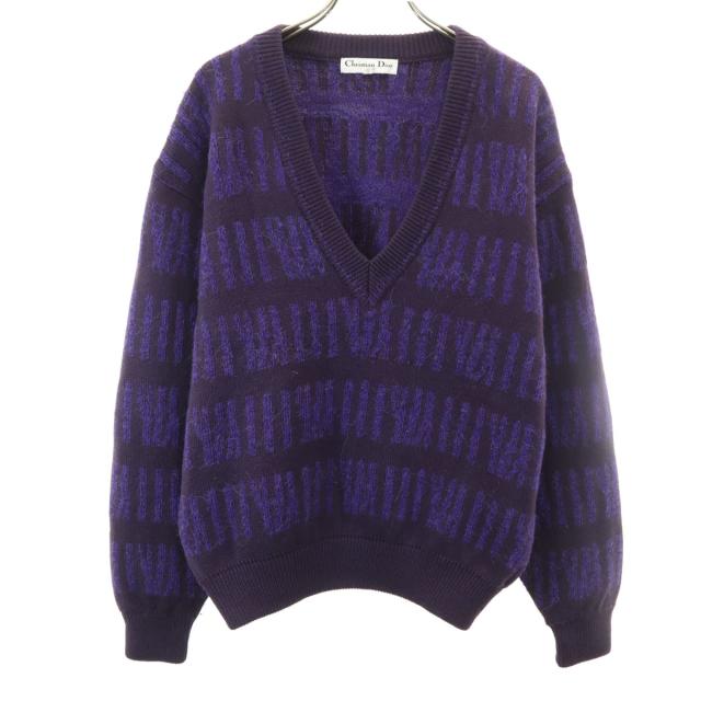 Christian Dior SPORTS クリスチャンディオールスポーツ 90s ウール100％ オールド 長袖 Vネック セーター M パープル系 ニット メンズ