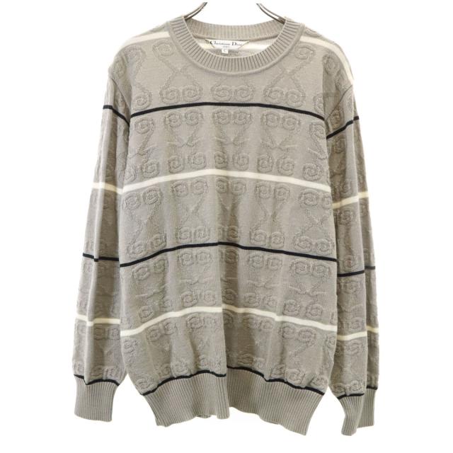 Christian Dior SPORTS クリスチャンディオールスポーツ 90s オールド 総柄 長袖 ニット L グレー セーター メンズ