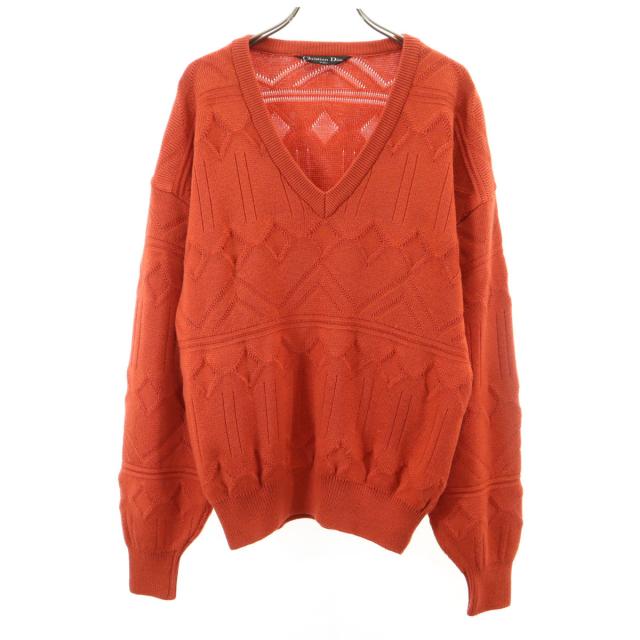 Christian Dior SPORTS クリスチャンディオールスポーツ 90s オールド 総柄 長袖 Vネック ニット M オレンジ セーター メンズ