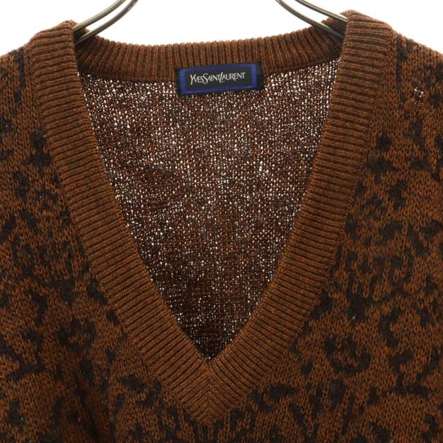 古着 YVES SAINT LAURENT イヴサンローラン 90s オールド 総柄 長袖 Vネック セーター M ブラウン ニット レディース Yves Saint Laurent（イヴ・サンローラン） 90s オールド 総柄 長袖