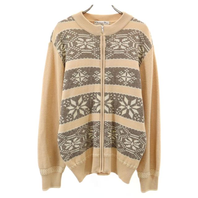Christian Dior SPORTS クリスチャンディオールスポーツ 90s オールド ノルディック柄 ニットジャケット L ペールオレンジ メンズ