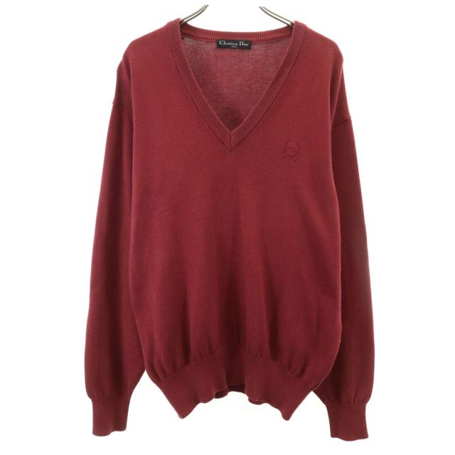 Christian Dior SPORTS クリスチャンディオールスポーツ 90s オールド 長袖 Vネック ニット M ボルドー セーター メンズ