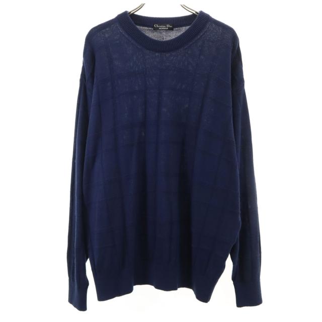 Christian Dior MONSIEUR クリスチャンディオール ムッシュ 90s オールド チェック柄 長袖 ニット L ネイビー セーター メンズ