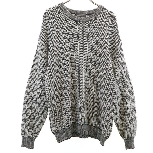 Christian Dior MONSIEUR クリスチャンディオール ムッシュ 90s オールド ストライプ柄 長袖 セーター M ホワイト ニット メンズ