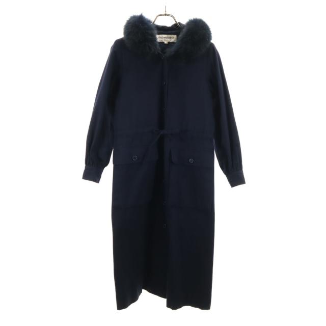 YVES SAINT LAURENT イヴサンローラン 90s オールド ステンカラーコート M ネイビー フォックスファー付き レディース